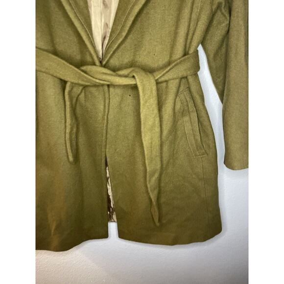 Olive Des Olive Wool Blend Coat Jacket Green Size 1 Waist Tye Korean - Picture 6 of 7
